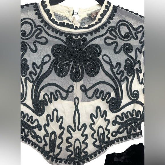 Free People Ginger Meadow Fit and Flare Dress Size 6 Black Sheer Velvet Goth - Picture 6 of 12